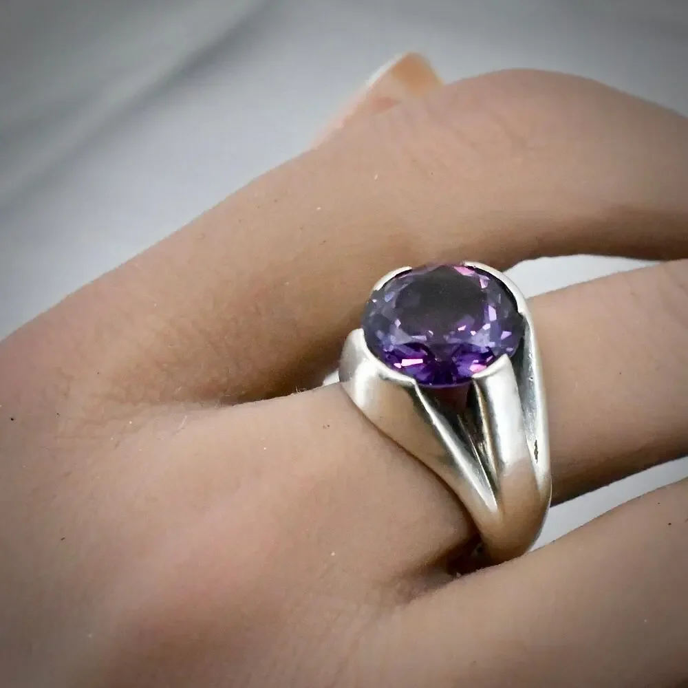 Vintage FRK Mexico 925 Silver Heavy Simulated Alexandrite Ring Unisex Size 9